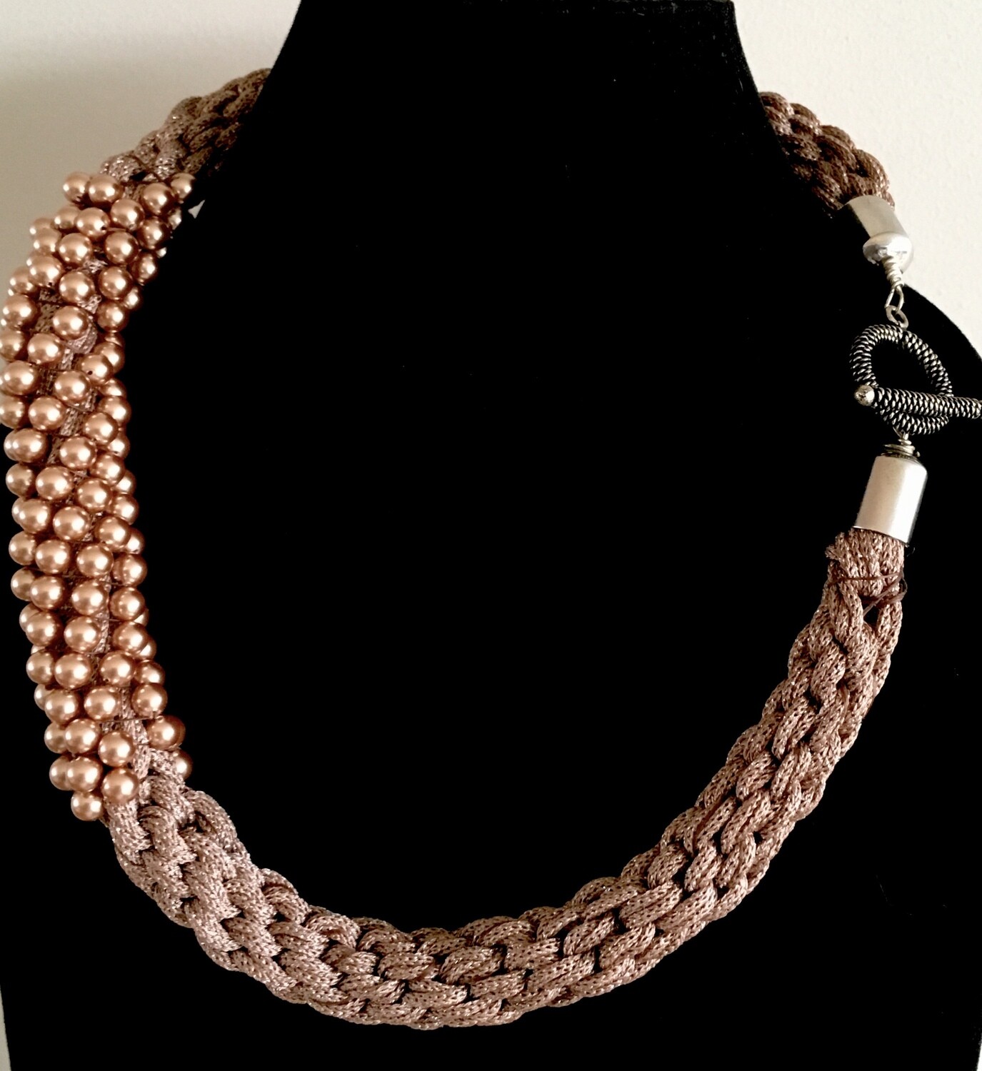 Woven silk cord and bead necklace