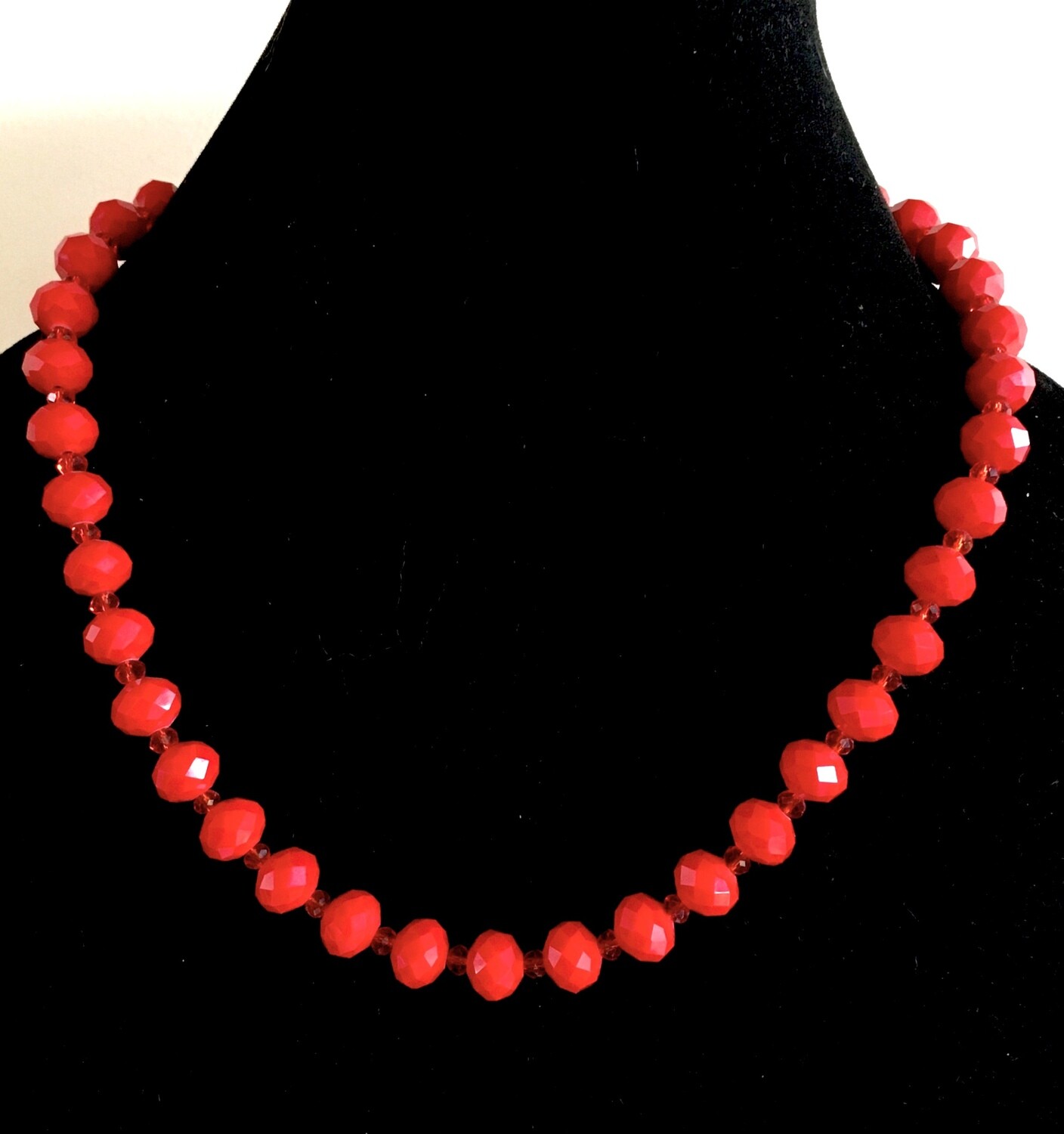 Red faceted glass bead necklace
