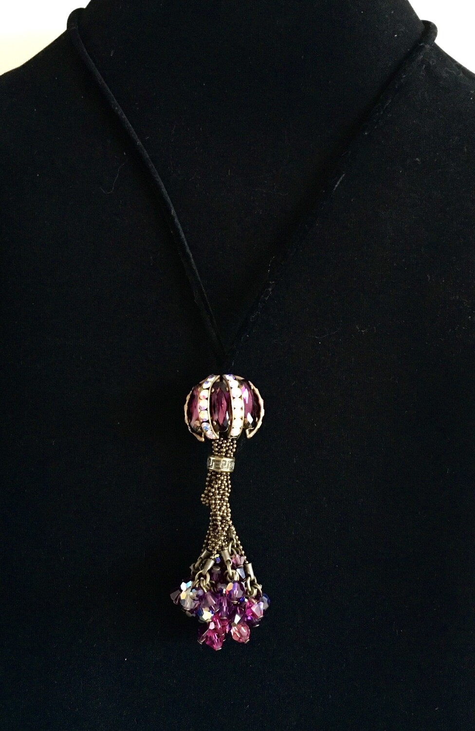 Black cord necklace ( with Swarovski ball and gold plated chain pendant)