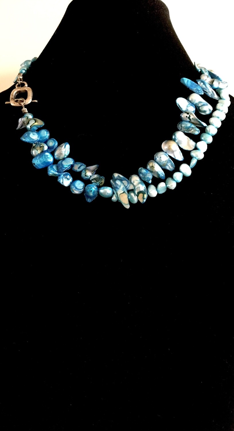 Double strand turquoise Pearl necklace