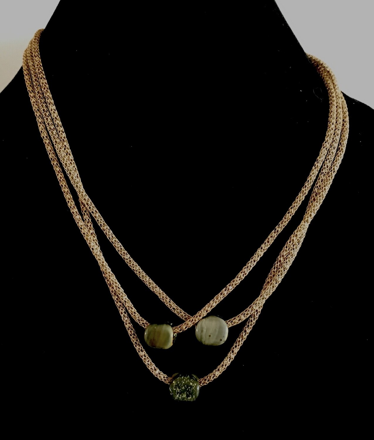 3 strands gold cord necklace (with  agate beads pendant)