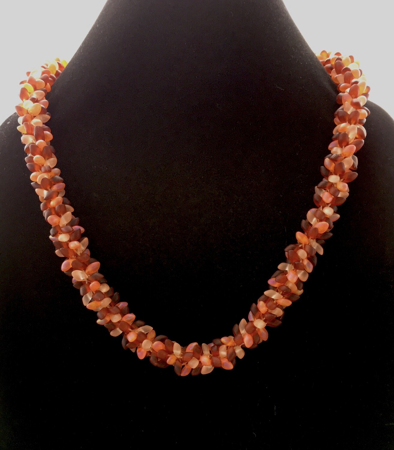 Orange chip beads Kumihumo necklace
