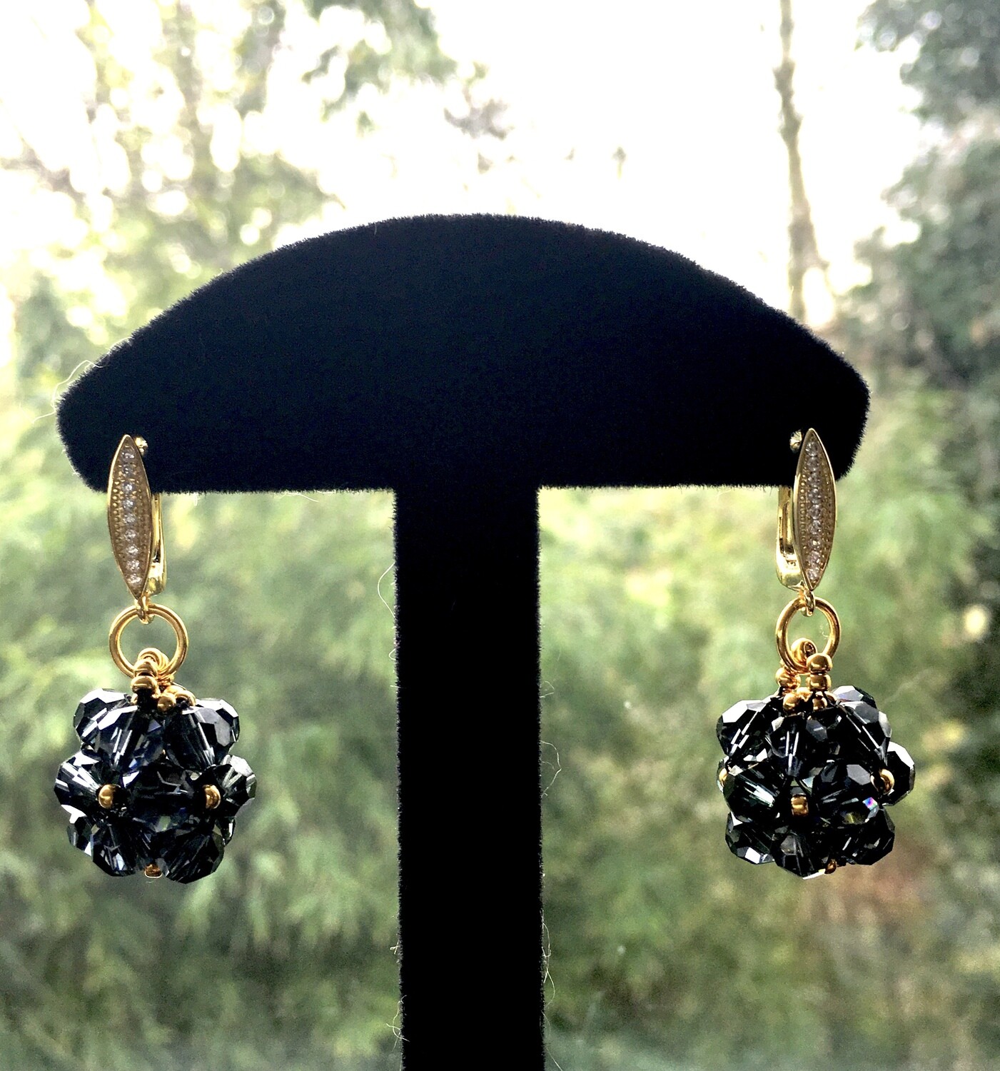 Black beaded ball earrings