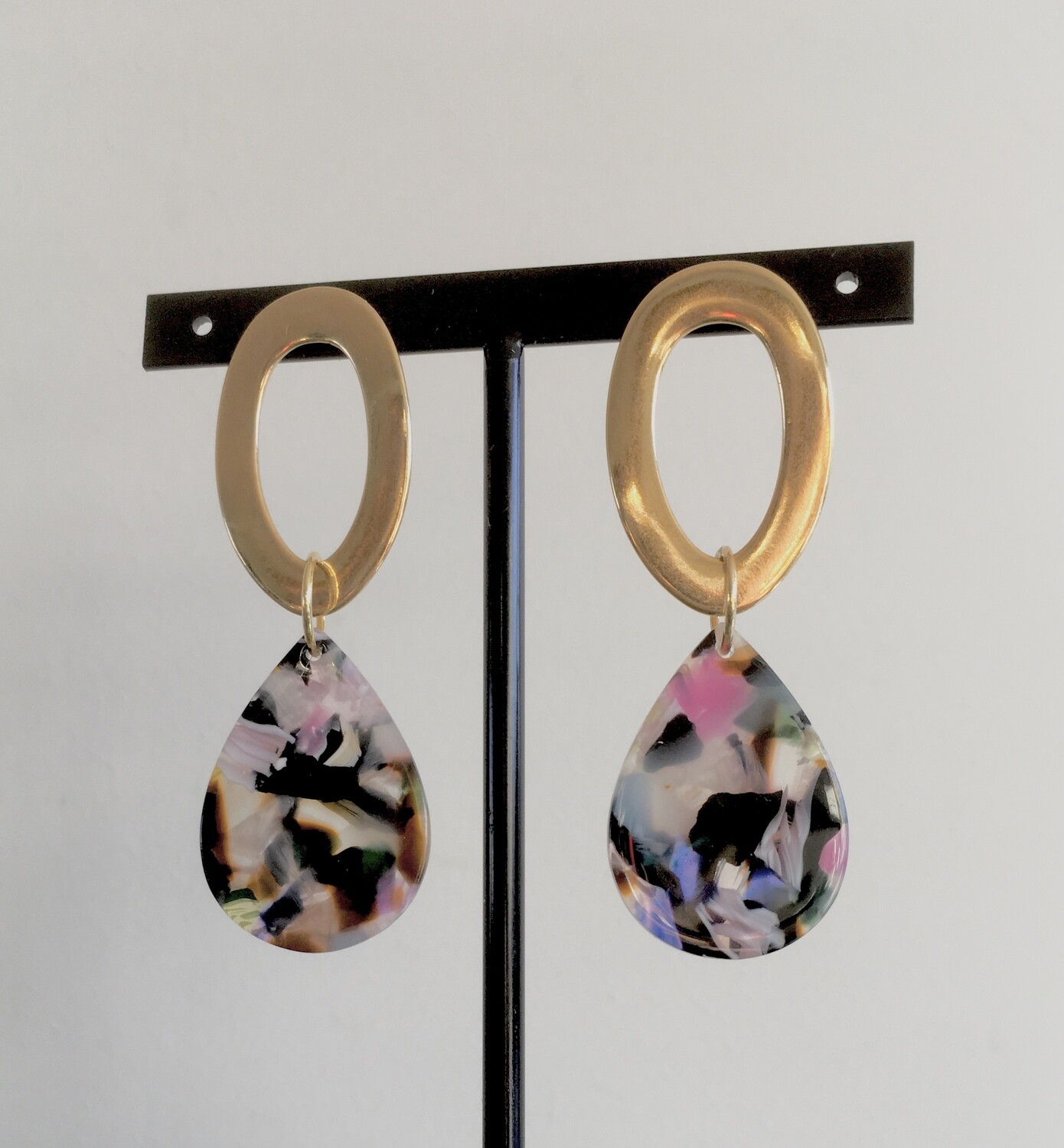 Gold hoops and lavender marble earrings