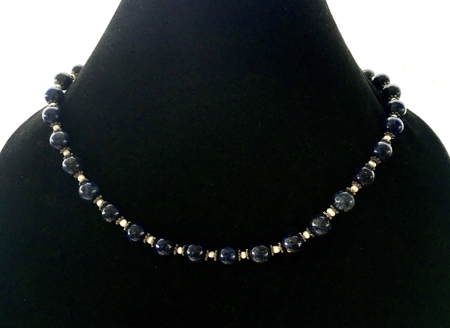 Prussian blue and Pearl beads necklace