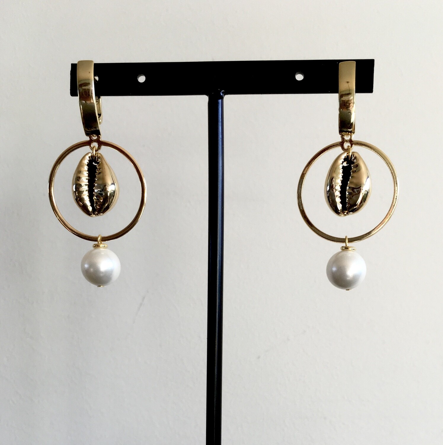 Golden cowries and Pearls earrings