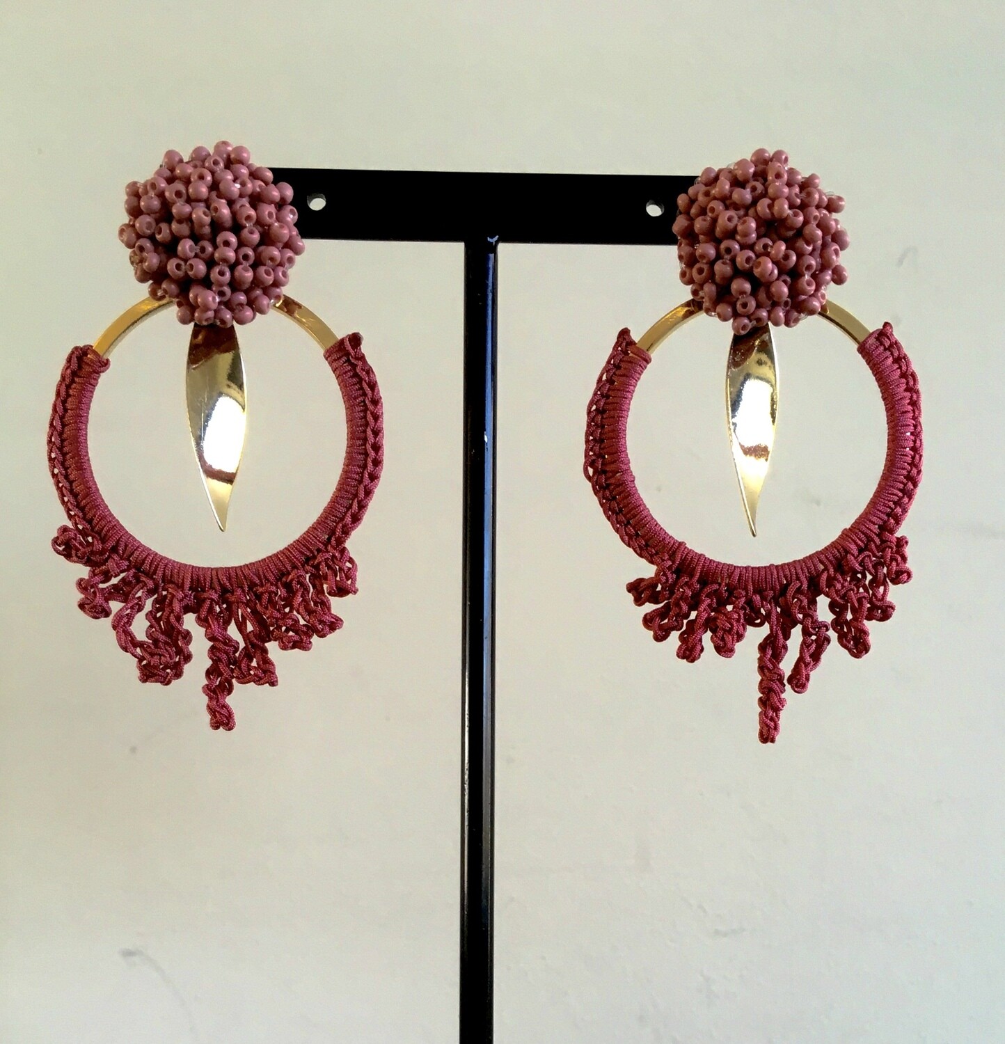 Mauve lady in red lace earrings