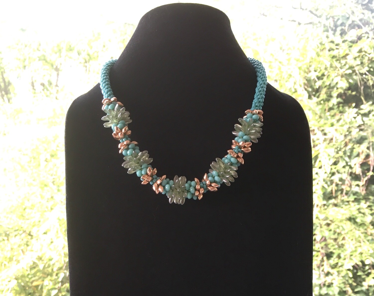 Aquamarine bloom  Kumihumo necklace