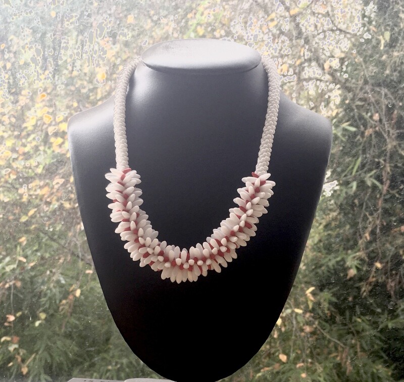 White with red striped Kumihumo necklace