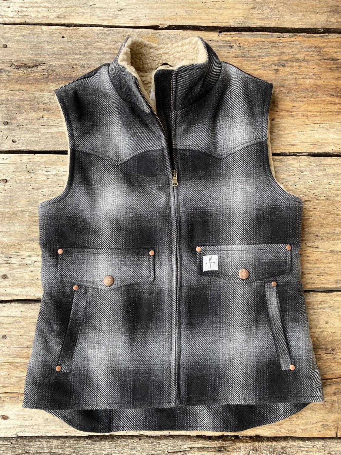 JOY WOOL-Grey check sherpa