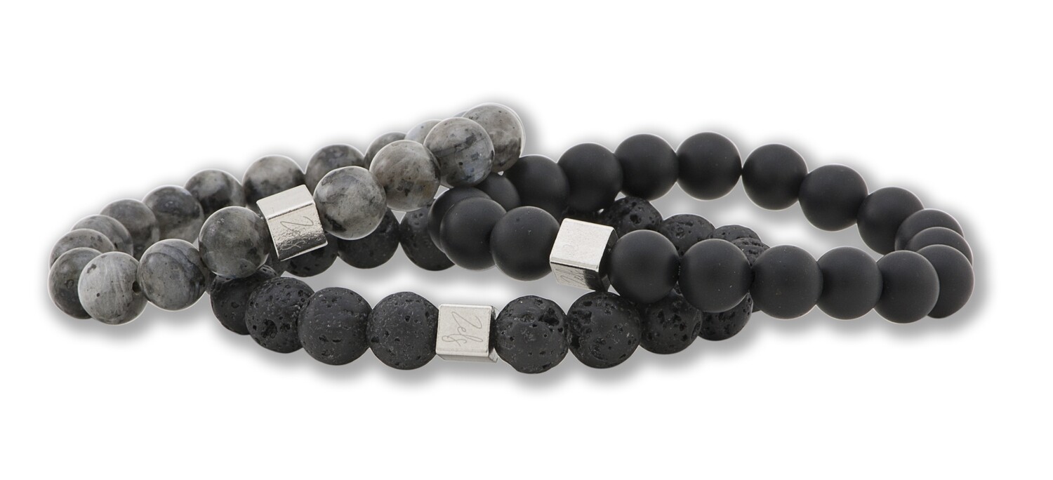 Larkiviet/Onyx/Lavasteen kogelarmband