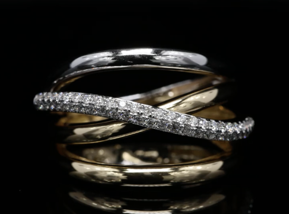 18 Kt bicolor geel/witgouden ring