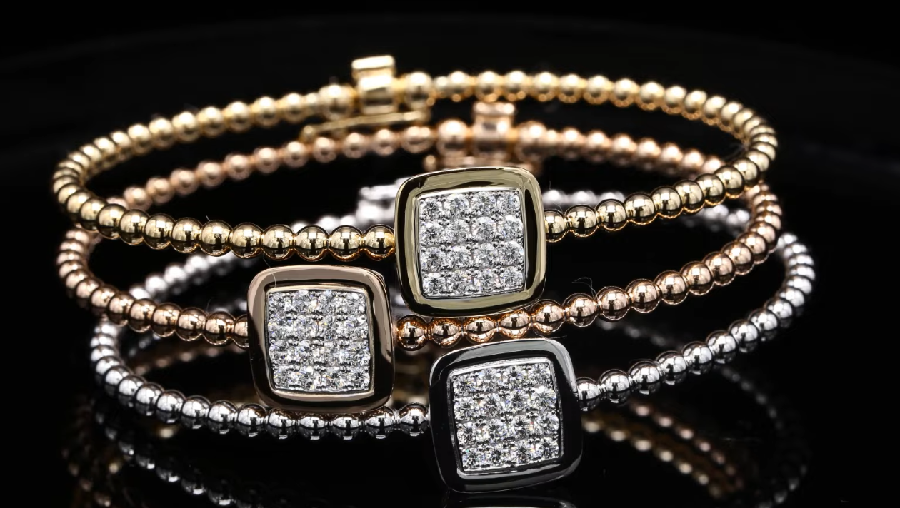 18 Kt geel/wit/roségouden armband