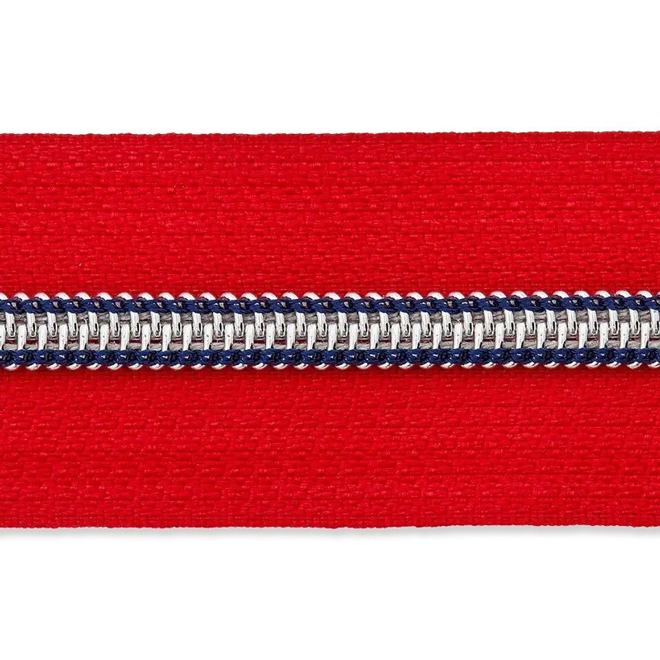 Spiraalrits op rol rood met donkerblauwe tandjes (excl. trekker)