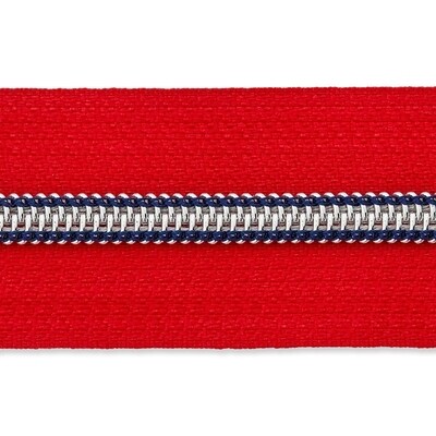 Spiraalrits op rol rood met donkerblauwe tandjes (excl. trekker)