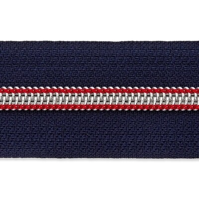 Spiraalrits op rol donkerblauw (marine) met rode tandjes (excl. trekker)