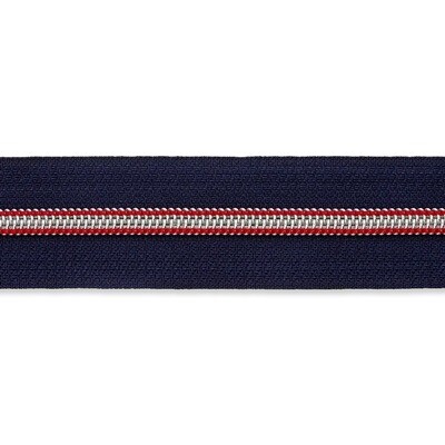 Spiraalrits op rol donkerblauw (marine) met rode tandjes (excl. trekker)
