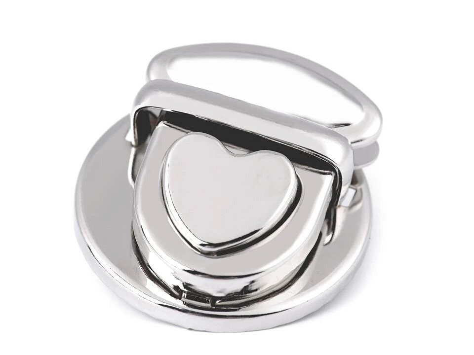 Metalen klik-sluiting met hartje nikkelkleurig ca. 30x32 mm