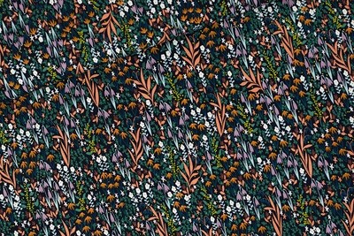 Canvas Cotton Gabardine Twill - Tiny Flowers Zwart/Donkergroen