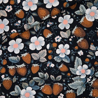 Canvas Cotton Gabardine Twill - Strawberries Zwart