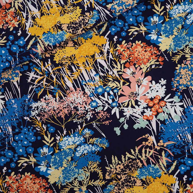 Canvas Cotton Gabardine Twill - Wild Flowers - Avondblauw