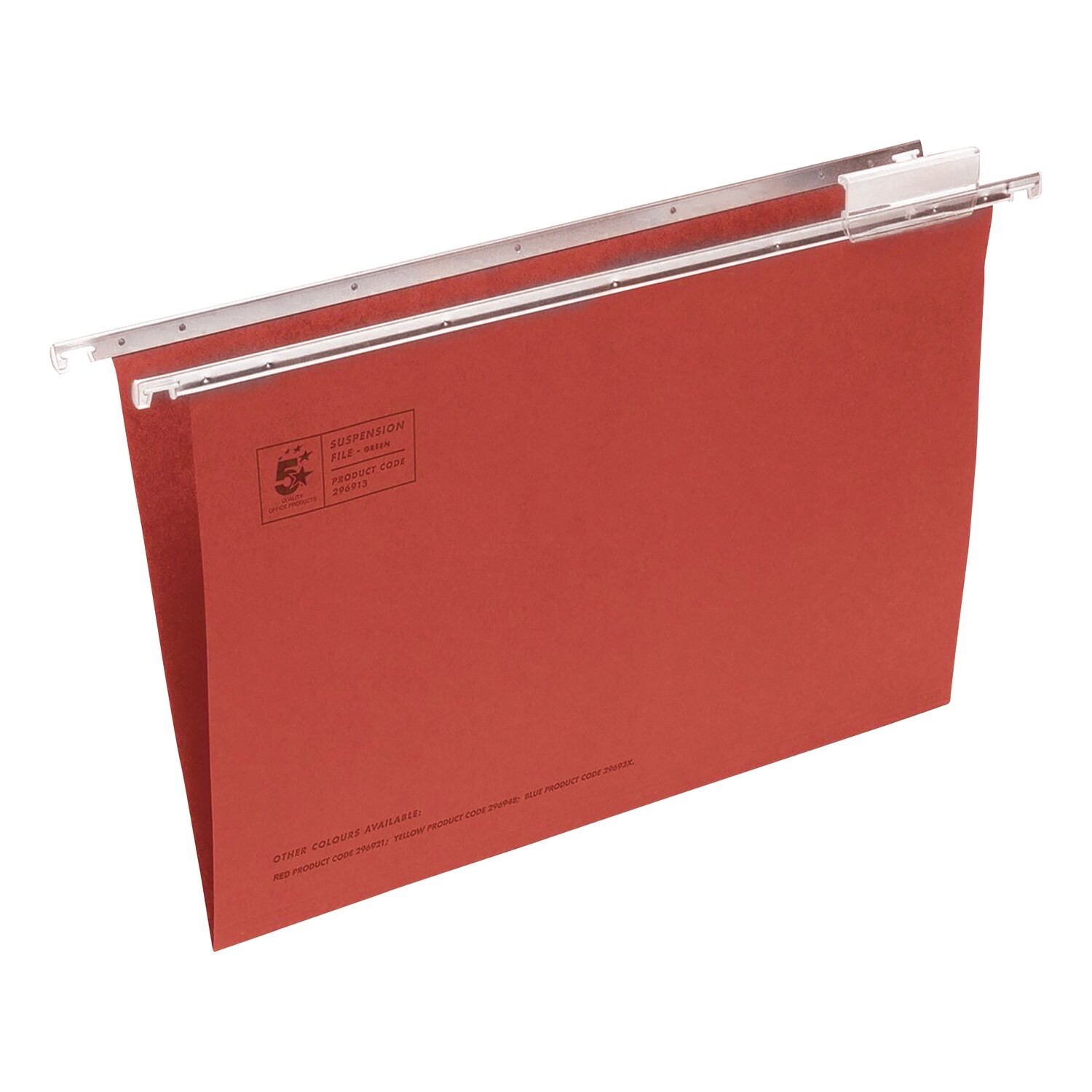 296921 - 5 Star Office Suspension File with Tabs and Inserts 15mm V-base 180gsm Foolscap Red Pack 50