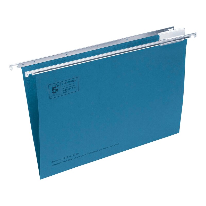 29693X - 5 Star Office Suspension File with Tabs and Inserts 15mm V-base 180gsm Foolscap Blue Pack 50