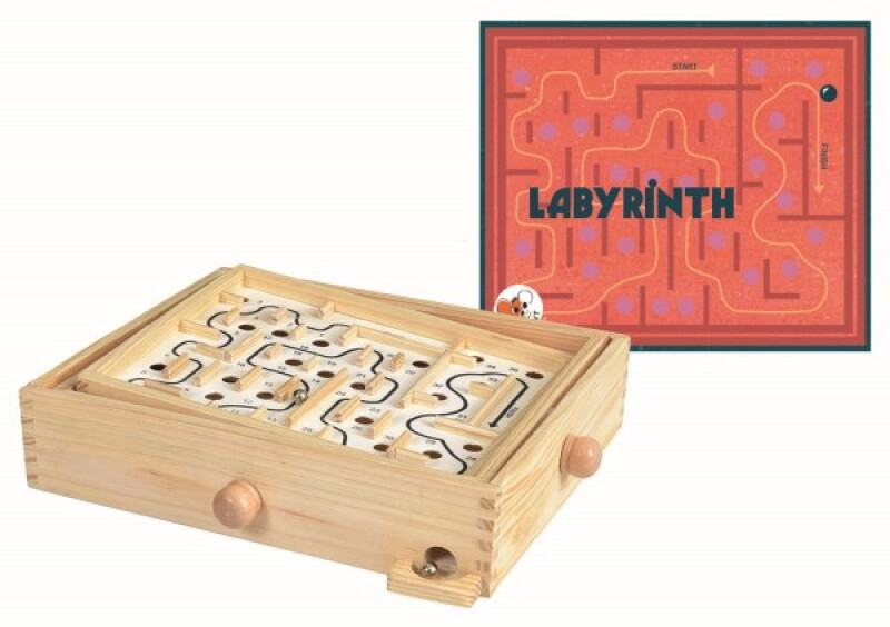 Wooden Labyrinth. Put the ball on start, and use the two side buttons to move the ball through the maze.