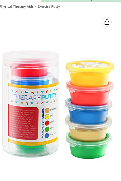 5 x Therapy Putty Squeezable Non-Toxic, Hand Exercise, 5 Strengths Extra Soft/Soft/Soft-Medium/Medium/Firm &amp; 2 x Squeezy Stress Ball