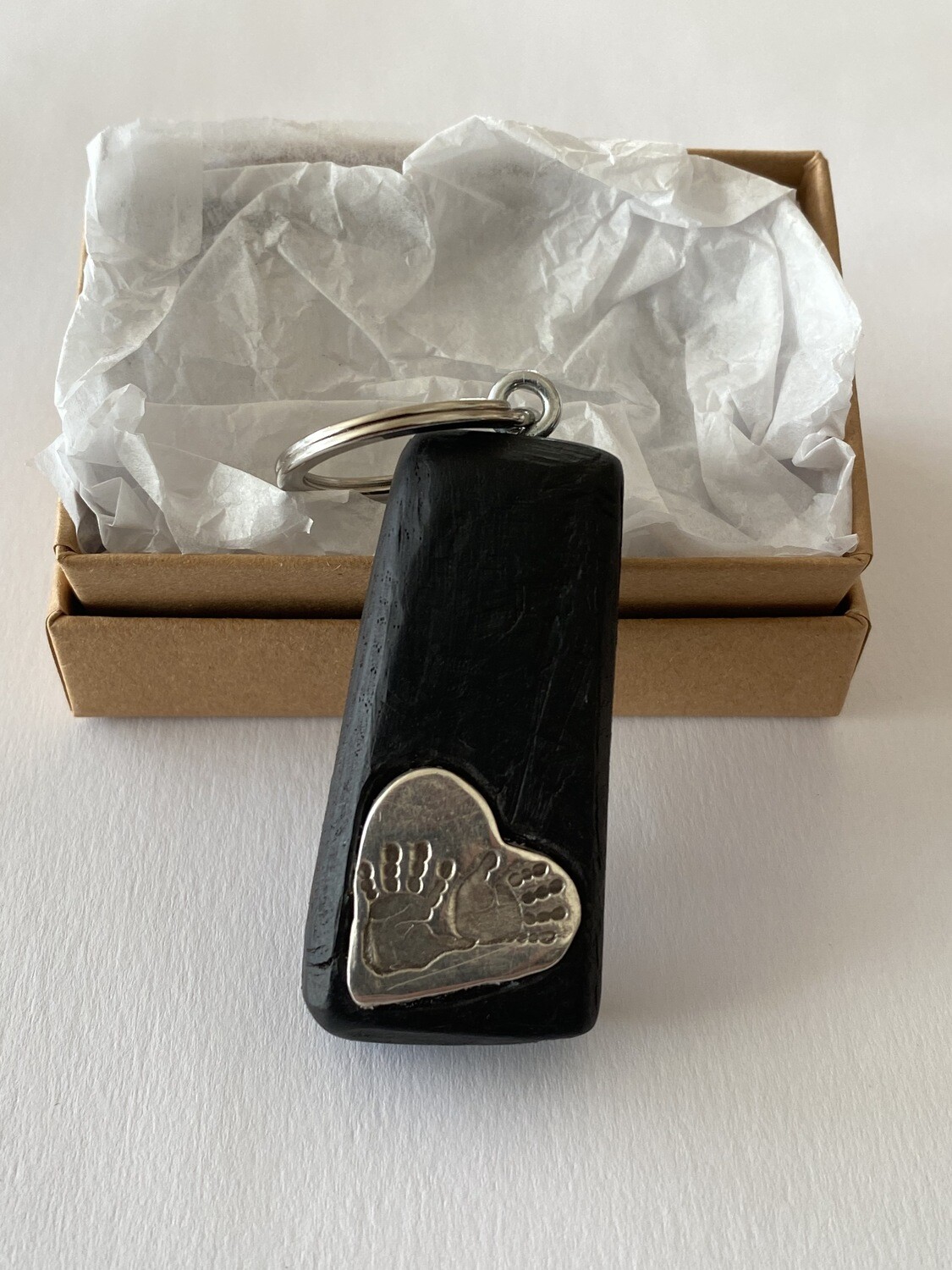 Ancient Bog Oak Key Ring with Sterling Silver Fingerprints