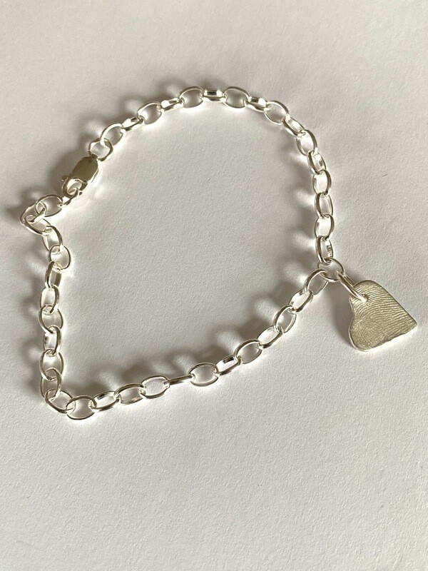 Link Charm Fingerprint Handprint Bracelet Sterling Silver