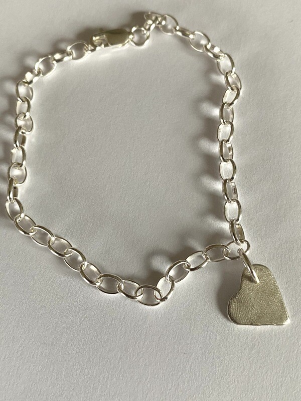 Link Charm Fingerprint Handprint Bracelet Sterling Silver