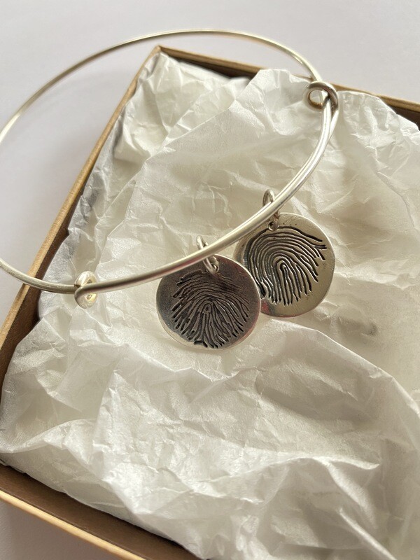 Fingerprint Bangle Charm Bracelet Sterling Silver