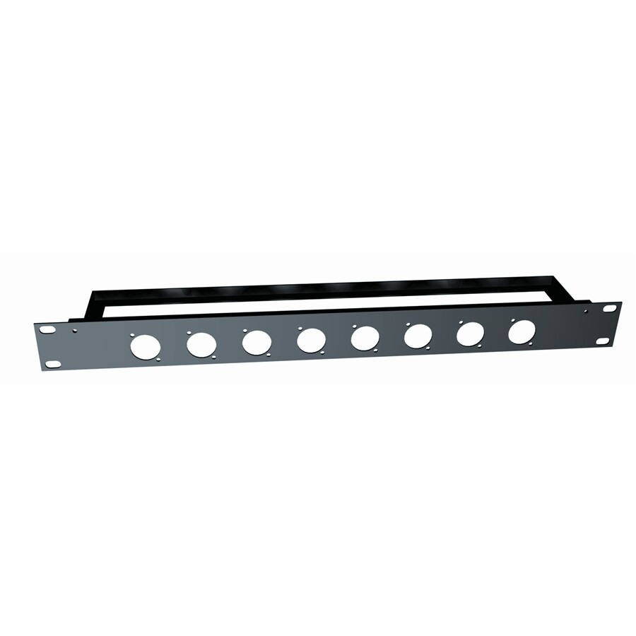 RS293 1-U rack panel with mounting holes for 8 XLR connectors & rear lacing bar