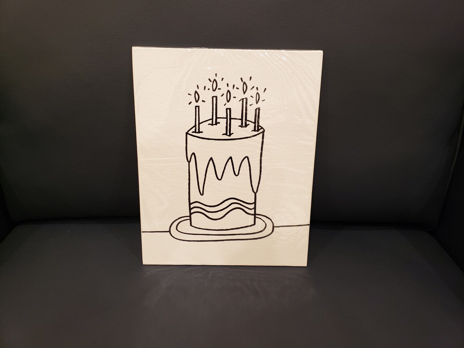 Birthday Cake Painting Set For Kids - Black &amp; White 8&quot; x 10&quot; Canvas With Paint