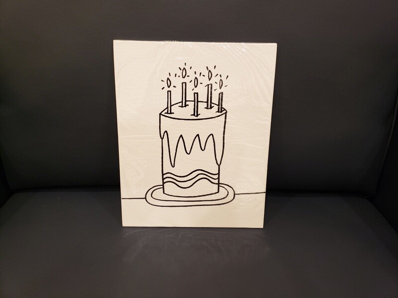 Birthday Cake Painting Set For Kids - Black &amp; White 8&quot; x 10&quot; Canvas With Paint
