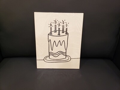 Birthday Cake Painting Set For Kids - Black &amp; White 8" x 10" Canvas With Paint