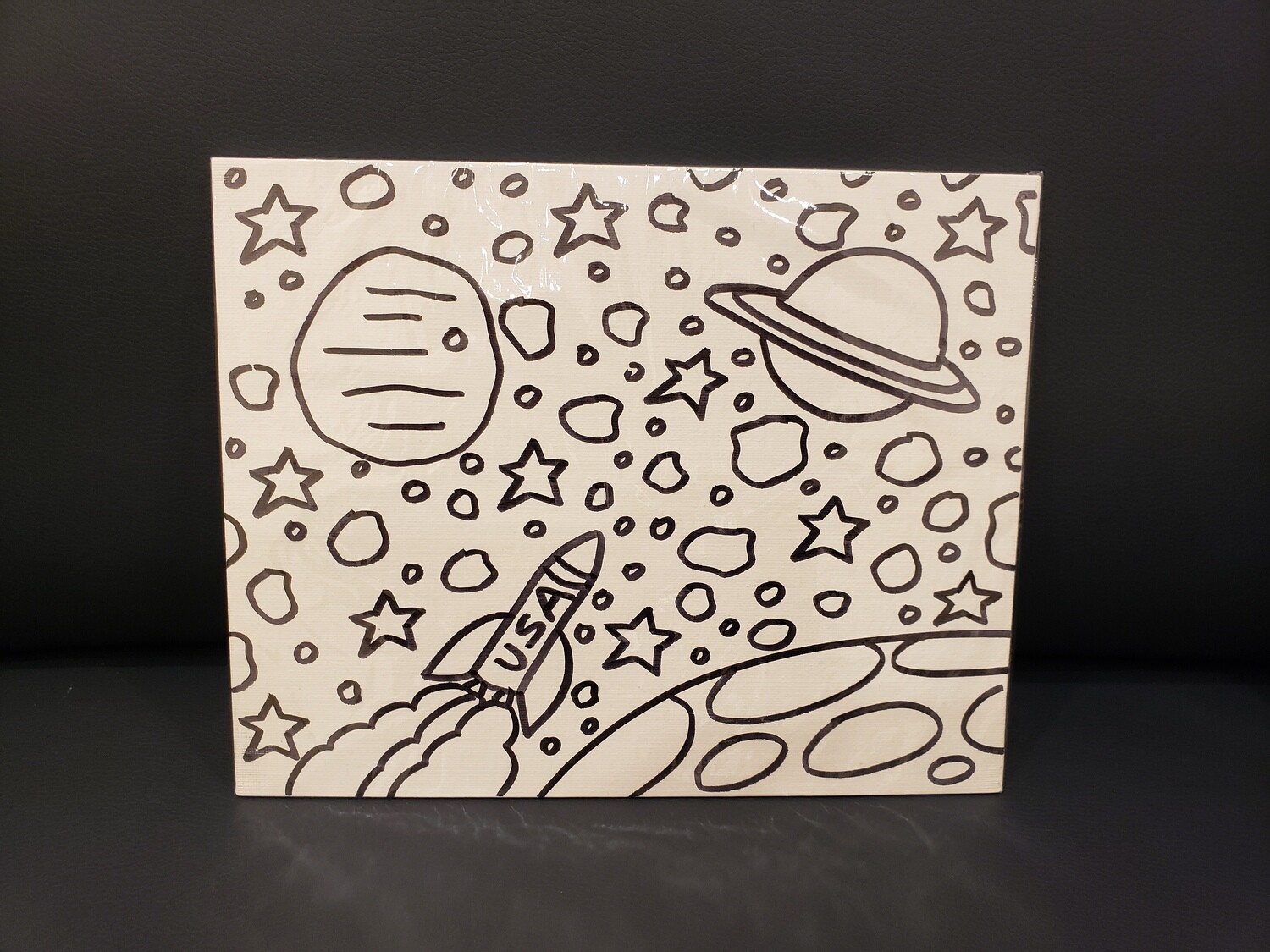 Space Painting Set For Kids - Black &amp; White 8&quot; x 10&quot; Canvas With Paint