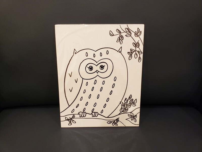 Owl Painting Set For Kids - Black &amp; White 8&quot; x 10&quot; Canvas With Paint