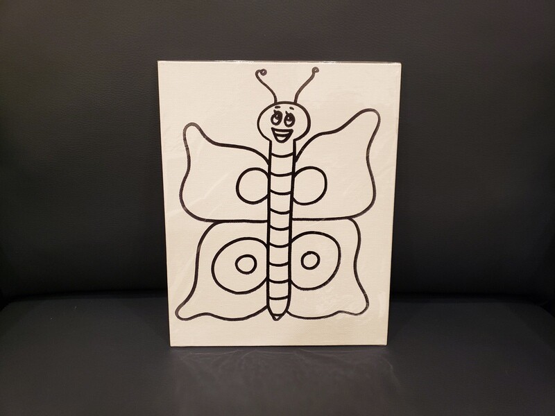 Butterfly Painting Set For Kids - Black &amp; White 8&quot; x 10&quot; Canvas With Paint
