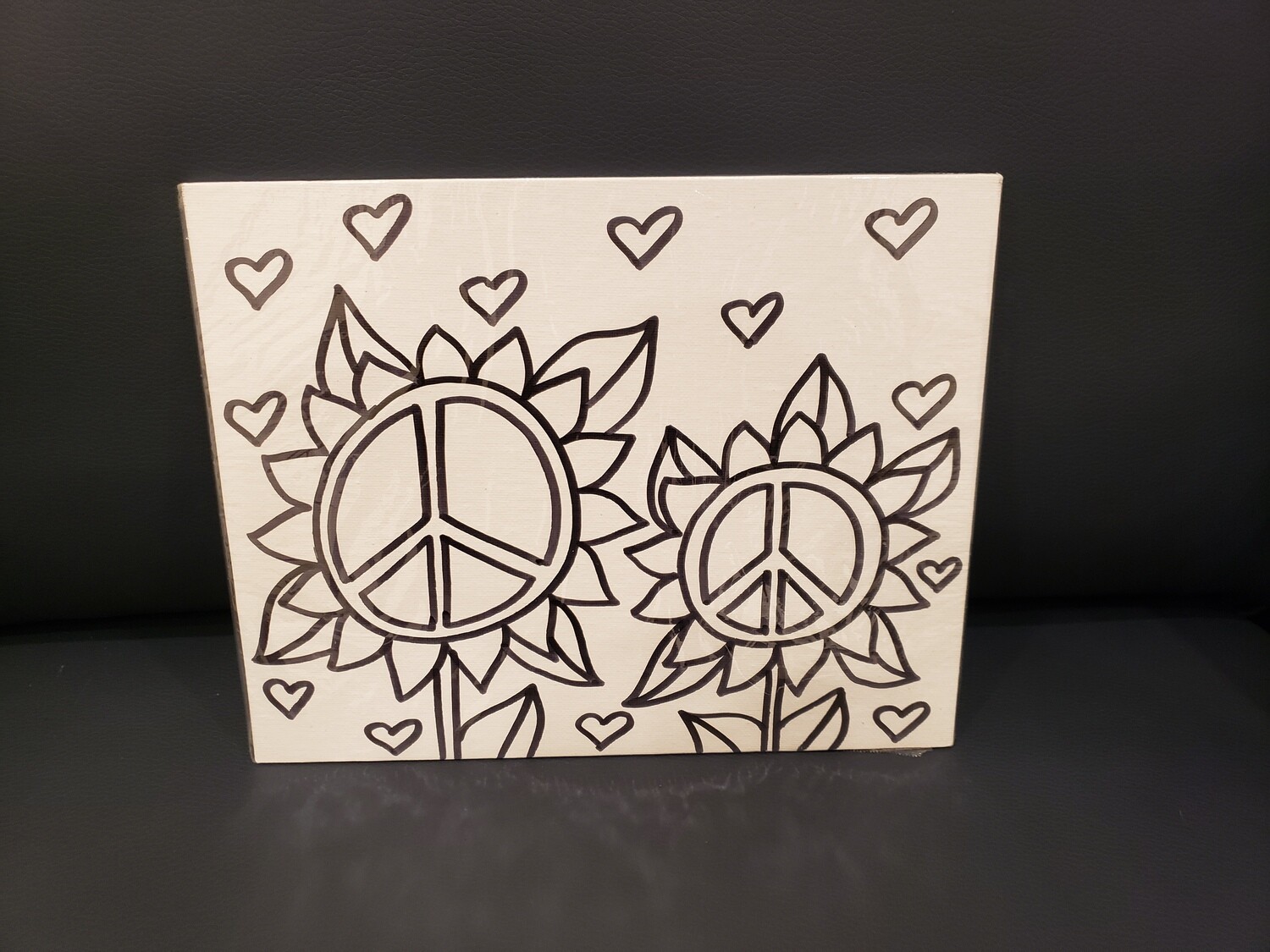 Peace Sign Flowers Painting Set For Kids - Black &amp; White 8&quot; x 10&quot; Canvas With Paint