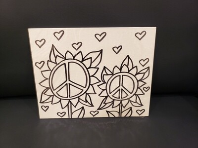 Peace Sign Flowers Painting Set For Kids - Black &amp; White 8" x 10" Canvas With Paint