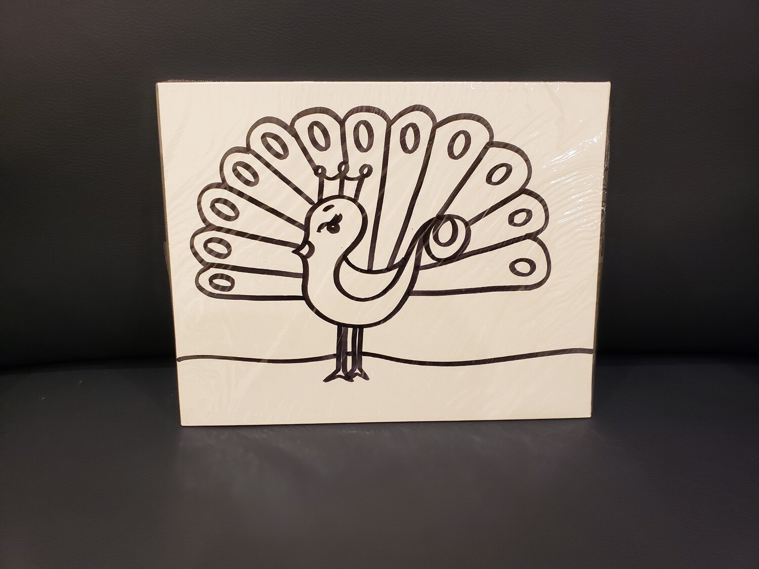 Peacock Painting Set For Kids - Black &amp; White 8&quot; x 10&quot; Canvas With Paint