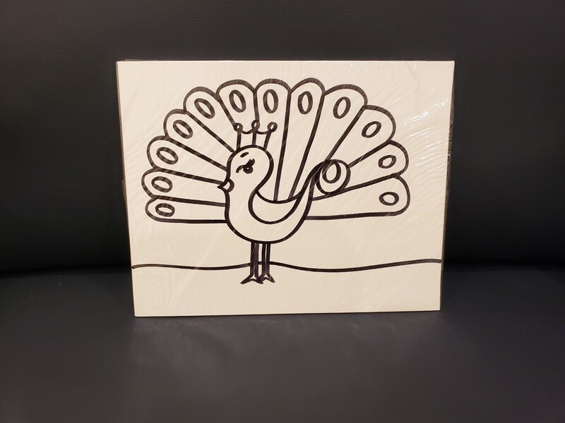 Peacock Painting Set For Kids - Black &amp; White 8&quot; x 10&quot; Canvas With Paint