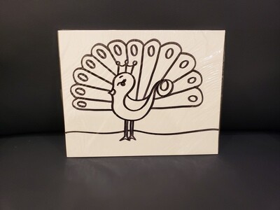 Peacock Painting Set For Kids - Black &amp; White 8&quot; x 10&quot; Canvas With Paint