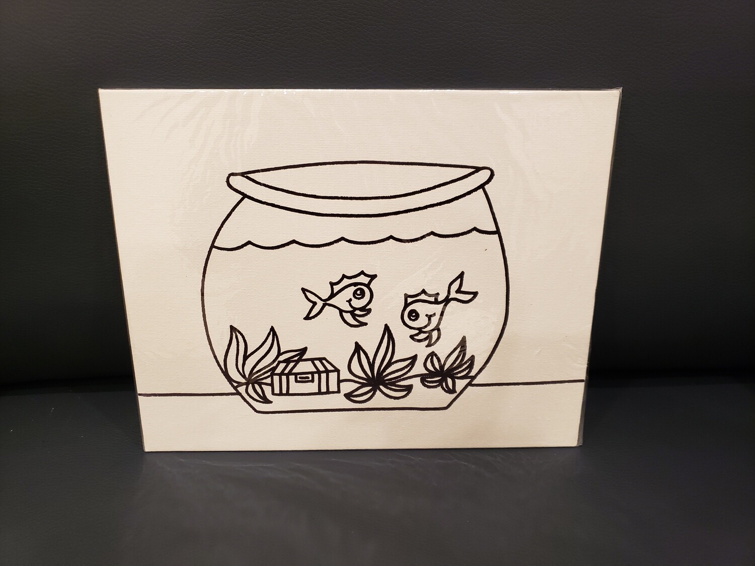 Fishbowl Painting Set For Kids - Black &amp; White 8&quot; x 10&quot; Canvas With Paint