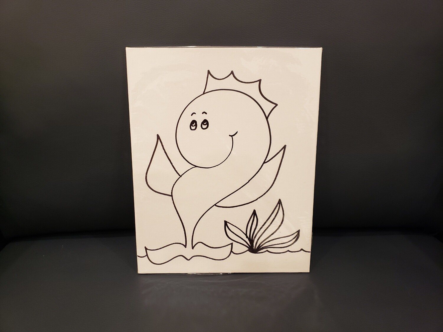 Fish Painting Set For Kids - Black &amp; White 8&quot; x 10&quot; Canvas With Paint