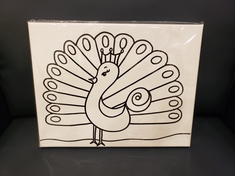 Peacock Painting Set Large - Black &amp; White 11&quot; x 14&quot; Canvas With Paint