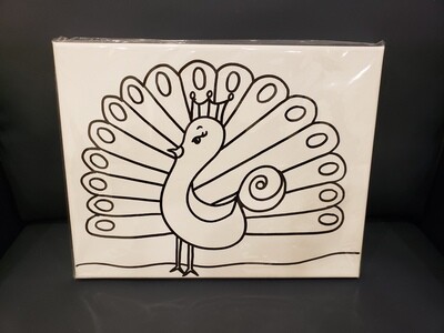 Peacock Painting Set Large - Black &amp; White 11&quot; x 14&quot; Canvas With Paint