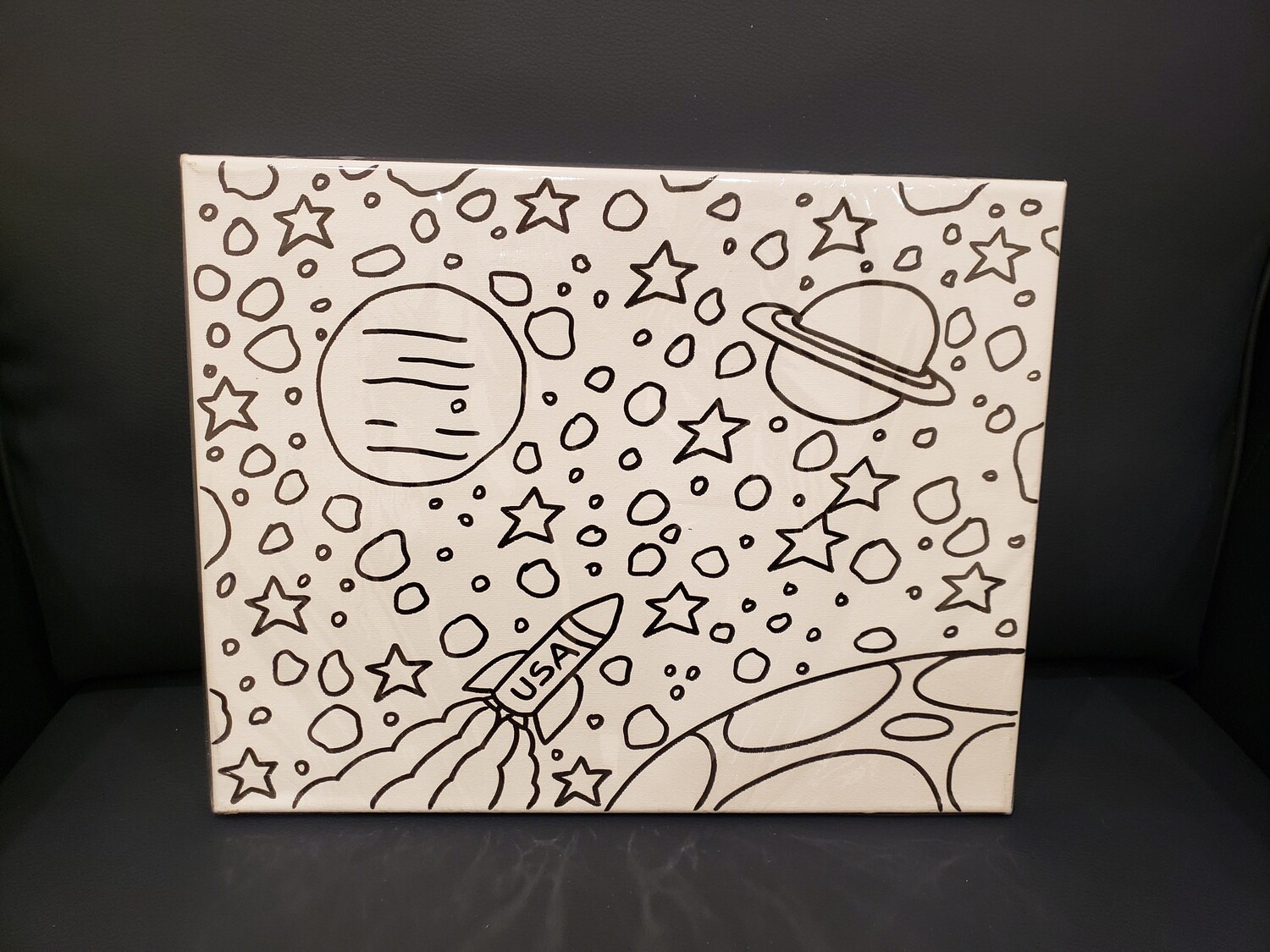 Outer Space Painting Set Large - Black &amp; White 11&quot; x 14&quot; Canvas With Paint